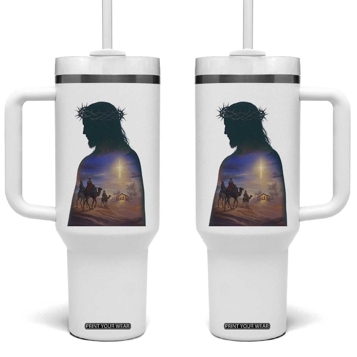 Three Wise Men Nativity Scene Tumbler With Handle Christian Jesus Faith TS14 One Size: 40 oz White Print Your Wear