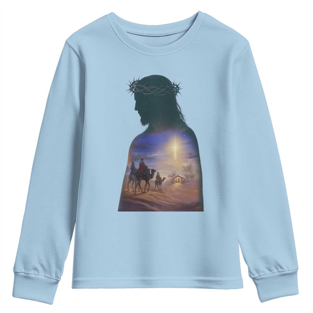 Three Wise Men Nativity Scene Youth Sweatshirt Christian Jesus Faith TS14 Light Blue Print Your Wear