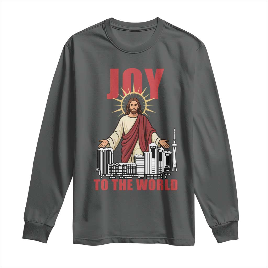 Jesus Christmas Long Sleeve Shirt Joy To The World Christian TS14 Dark Heather Print Your Wear