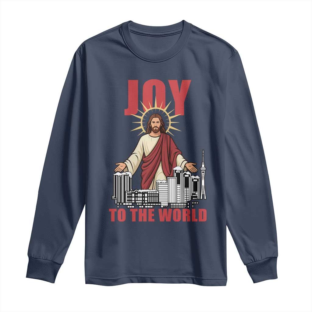 Jesus Christmas Long Sleeve Shirt Joy To The World Christian TS14 Navy Print Your Wear