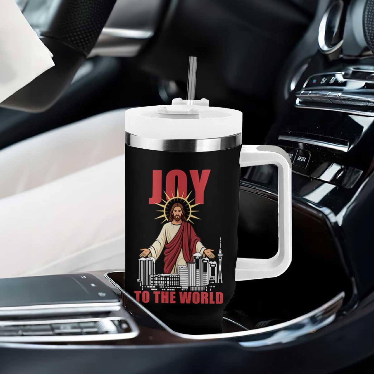 Jesus Christmas Tumbler With Handle Joy To The World Christian TS14 Print Your Wear