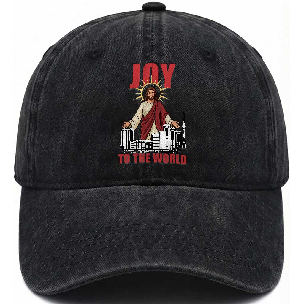 Jesus Christmas Washed Cotton Baseball Cap Joy To The World Christian TS14 Washed Cap Universal Fit Black Print Your Wear