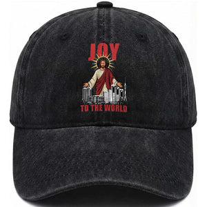 Jesus Christmas Washed Cotton Baseball Cap Joy To The World Christian TS14 Washed Cap Universal Fit Black Print Your Wear