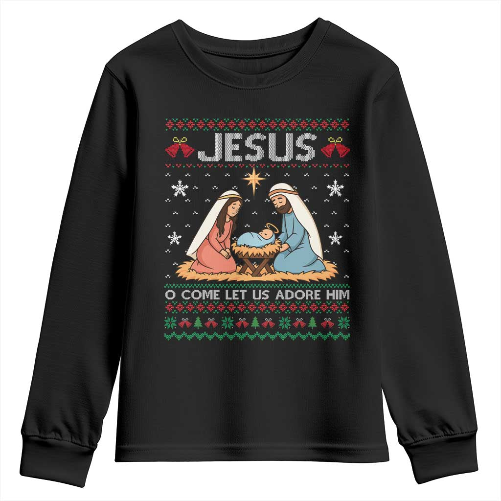 Nativity Scene Christmas Youth Sweatshirt Baby Jesus Christian Xmas TS14 Black Print Your Wear