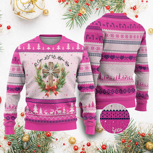 Cross Xmas Ugly Christmas Sweater O Come Let Us Adove Him TS14 Hot Pink Print Your Wear