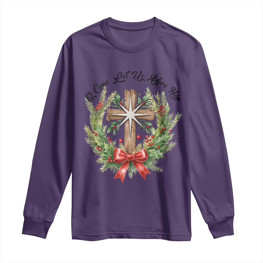 Cross Christmas Long Sleeve Shirt O Come Let Us Adove Him TS14 Purple Print Your Wear