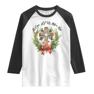 Cross Christmas Raglan Shirt O Come Let Us Adove Him TS14 White Black Print Your Wear
