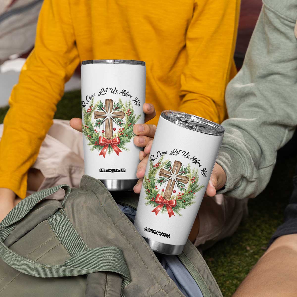 Cross Christmas Tumbler Cup O Come Let Us Adove Him TS14 Print Your Wear