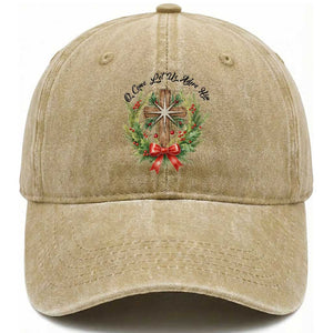 Cross Christmas Washed Cotton Baseball Cap O Come Let Us Adove Him TS14 Washed Cap Universal Fit Khaki Print Your Wear