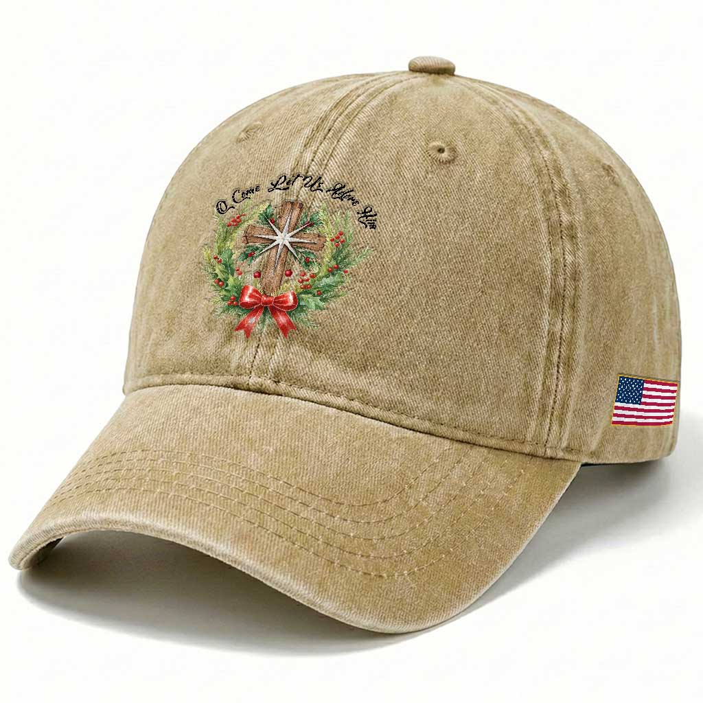 Cross Christmas Washed Cotton Baseball Cap O Come Let Us Adove Him TS14 Print Your Wear