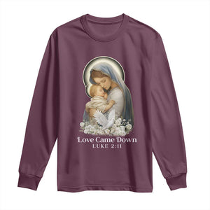 Christian Christmas Long Sleeve Shirt Love Came Down Luke 2:11 TS14 Maroon Print Your Wear