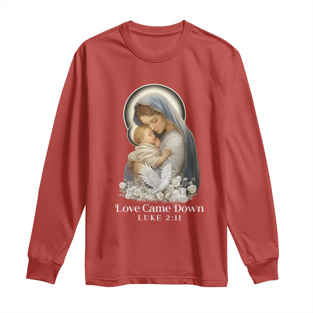 Christian Christmas Long Sleeve Shirt Love Came Down Luke 2:11 TS14 Red Print Your Wear