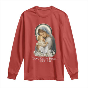 Christian Christmas Long Sleeve Shirt Love Came Down Luke 2:11 TS14 Red Print Your Wear