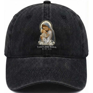 Christian Christmas Washed Cotton Baseball Cap Love Came Down Luke 2:11 TS14 Washed Cap Universal Fit Black Print Your Wear