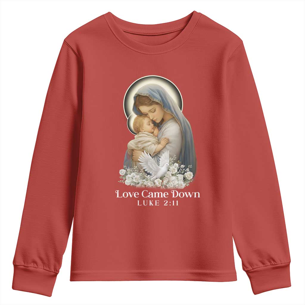 Christian Christmas Youth Sweatshirt Love Came Down Luke 2:11 TS14 Red Print Your Wear