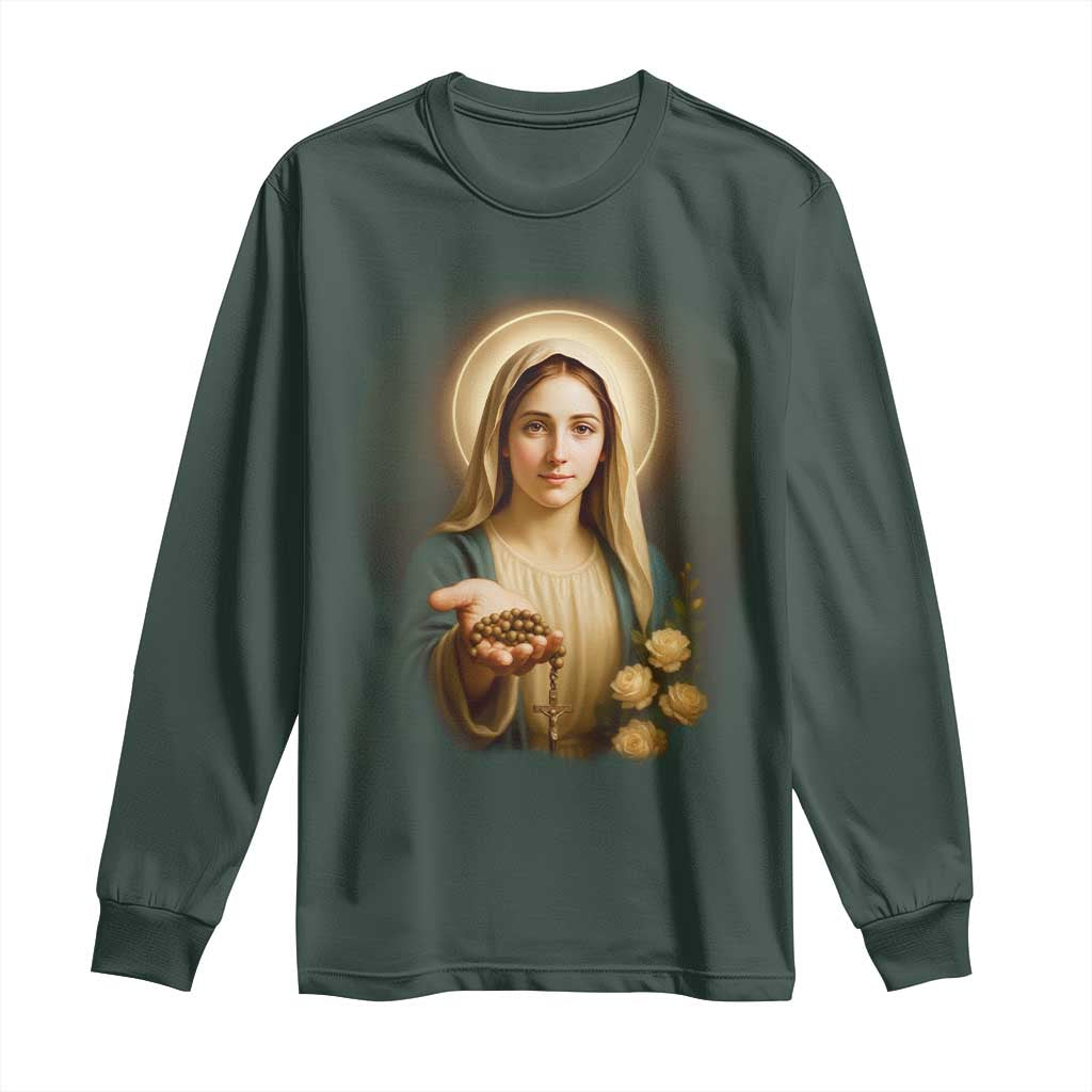 Virgin Mary Maria Long Sleeve Shirt Catholic Christian Faith TS14 Dark Forest Green Print Your Wear
