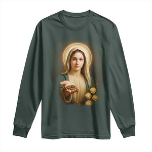 Virgin Mary Maria Long Sleeve Shirt Catholic Christian Faith TS14 Dark Forest Green Print Your Wear