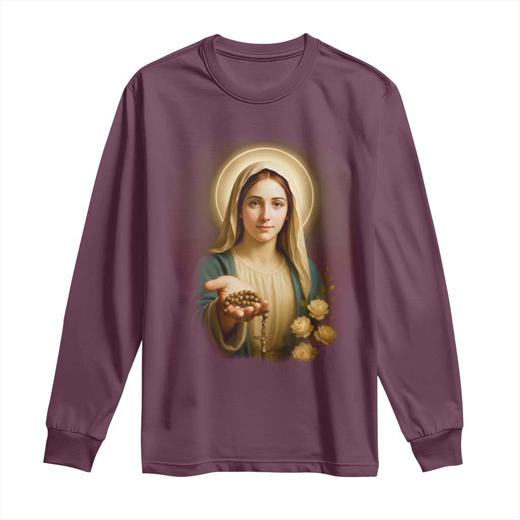 Virgin Mary Maria Long Sleeve Shirt Catholic Christian Faith TS14 Maroon Print Your Wear