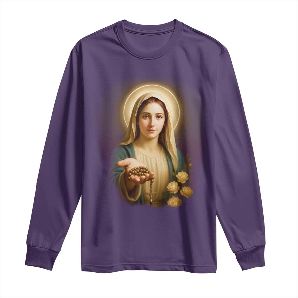 Virgin Mary Maria Long Sleeve Shirt Catholic Christian Faith TS14 Purple Print Your Wear
