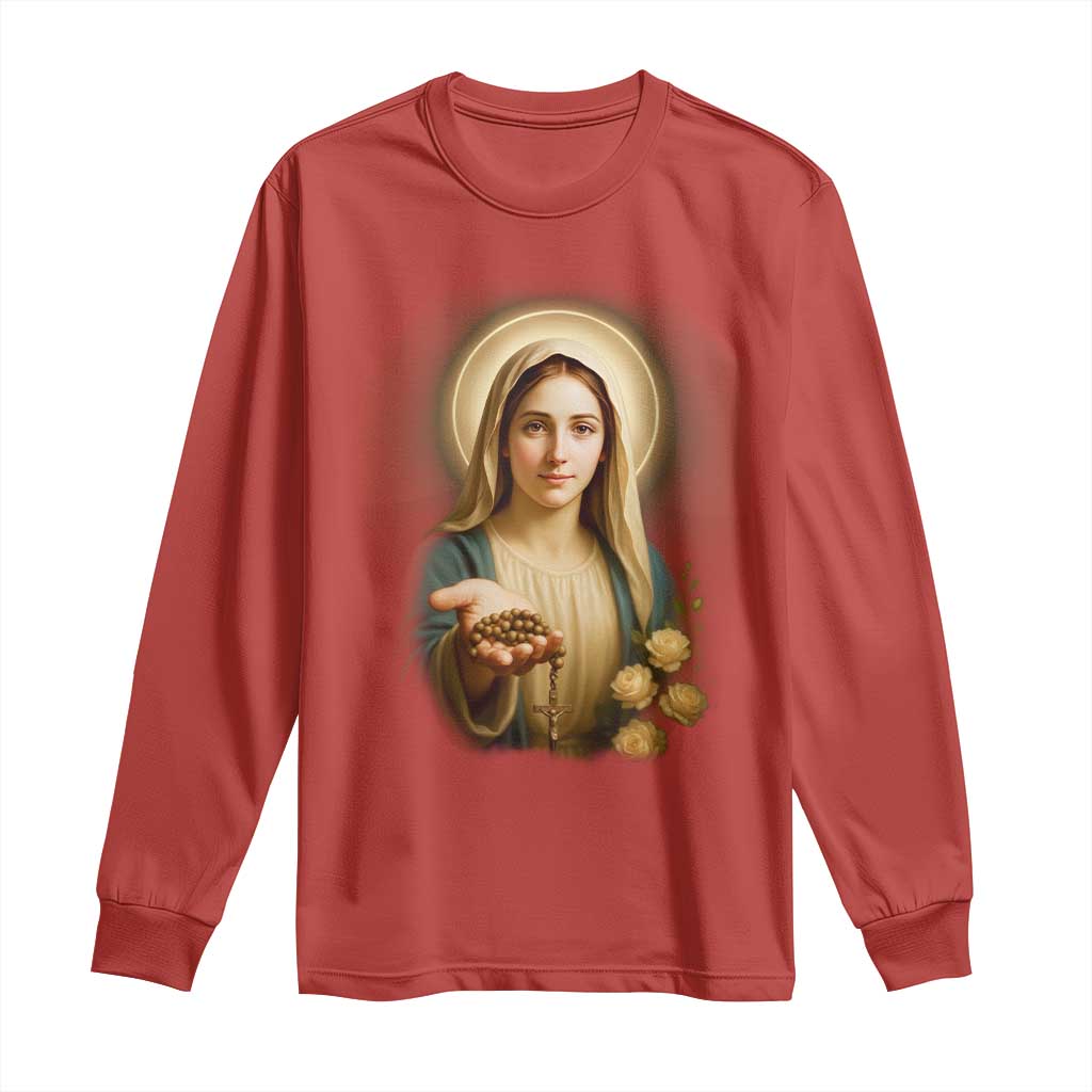Virgin Mary Maria Long Sleeve Shirt Catholic Christian Faith TS14 Red Print Your Wear