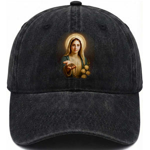 Virgin Mary Maria Washed Cotton Baseball Cap Catholic Christian Faith TS14 Washed Cap Universal Fit Black Print Your Wear