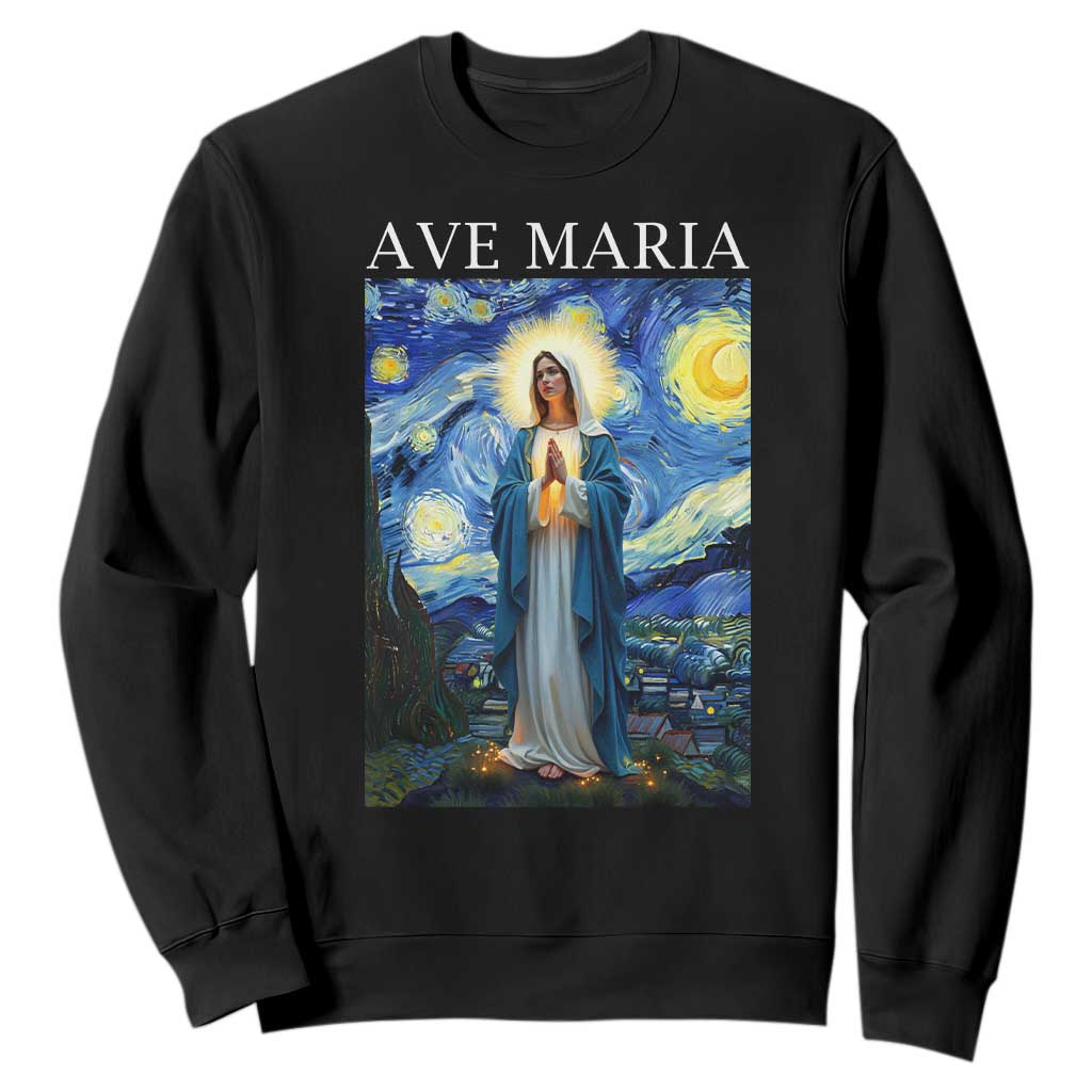 Virgin Mary Starry Night Sweatshirt Mother of Christ Catholic TS14 Black Print Your Wear