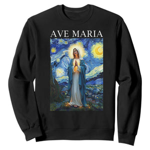 Virgin Mary Starry Night Sweatshirt Mother of Christ Catholic TS14 Black Print Your Wear