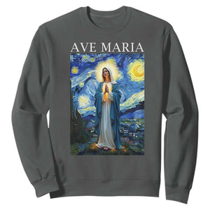 Virgin Mary Starry Night Sweatshirt Mother of Christ Catholic TS14 Dark Heather Print Your Wear