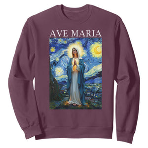 Virgin Mary Starry Night Sweatshirt Mother of Christ Catholic TS14 Maroon Print Your Wear