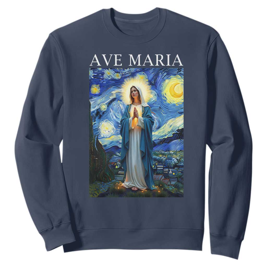Virgin Mary Starry Night Sweatshirt Mother of Christ Catholic TS14 Navy Print Your Wear