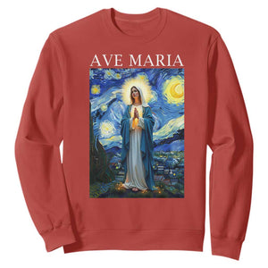 Virgin Mary Starry Night Sweatshirt Mother of Christ Catholic TS14 Red Print Your Wear