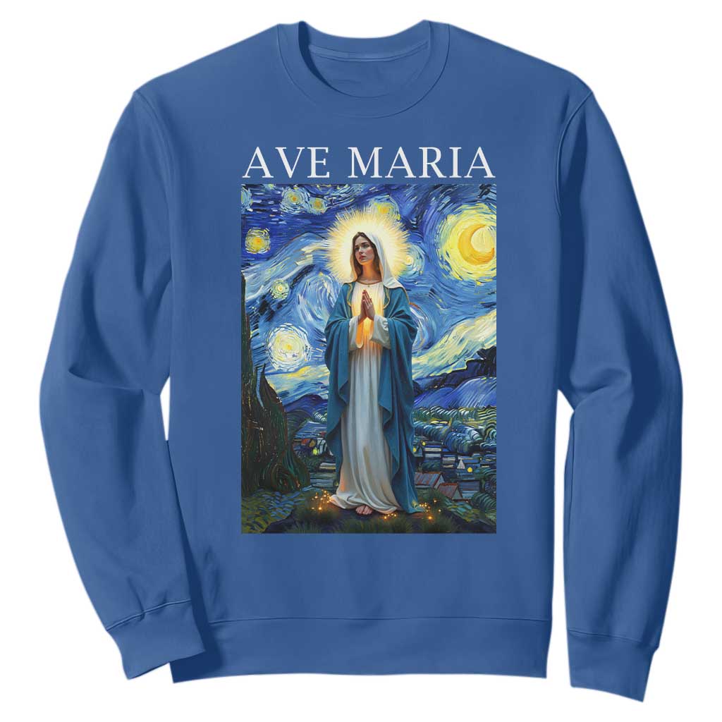 Virgin Mary Starry Night Sweatshirt Mother of Christ Catholic TS14 Royal Blue Print Your Wear