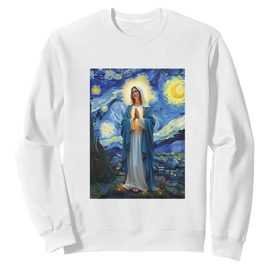 Virgin Mary Starry Night Sweatshirt Mother of Christ Catholic TS14 White Print Your Wear