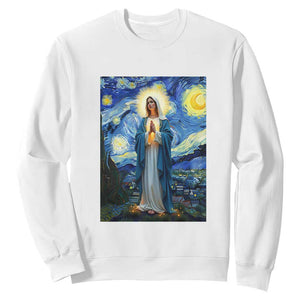 Virgin Mary Starry Night Sweatshirt Mother of Christ Catholic TS14 White Print Your Wear