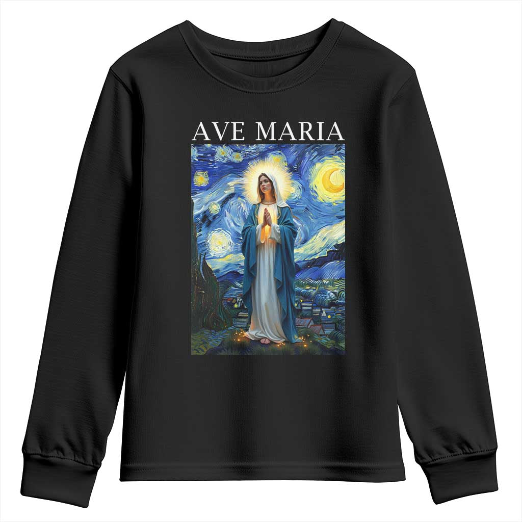 Virgin Mary Starry Night Youth Sweatshirt Mother of Christ Catholic TS14 Black Print Your Wear