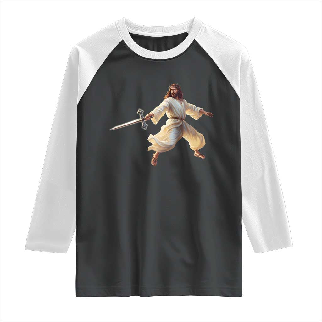 Funny Fencing Jesus Raglan Shirt Combat Sport Christan Lover TS14 Black White Print Your Wear