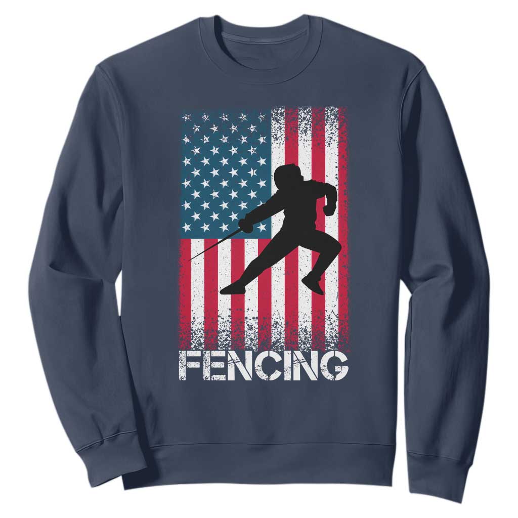 American Flag Fencing USA Patriotic Sweatshirt TS14 Navy Print Your Wear