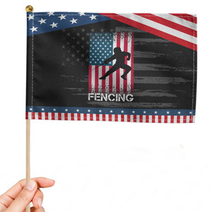 American Flag Fencing USA Patriotic Handheld Flag TS14 Distressed 8.2" × 5.5" Black Blue Print Your Wear