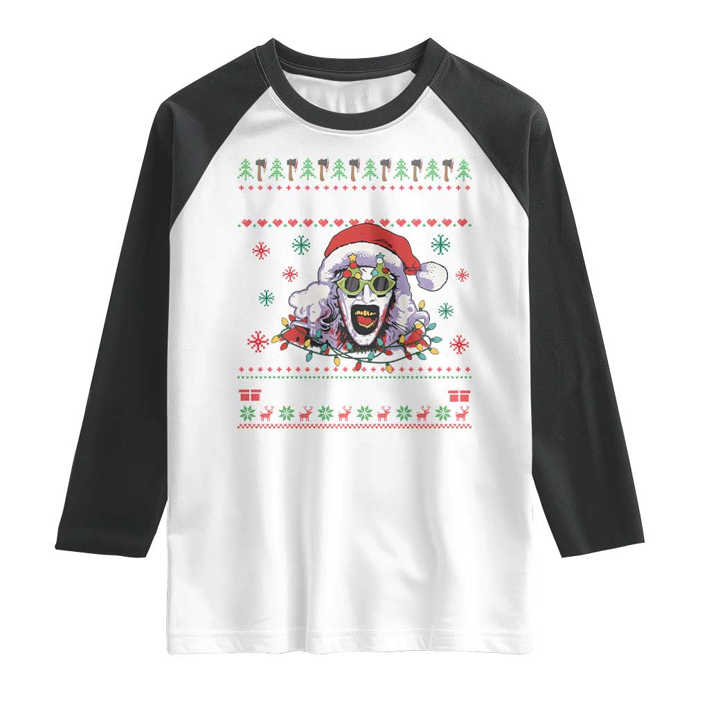 Terrifier Santa Christmas Raglan Shirt Getting Into The Holiday Spirit Horror Movie TS14 White Black Print Your Wear