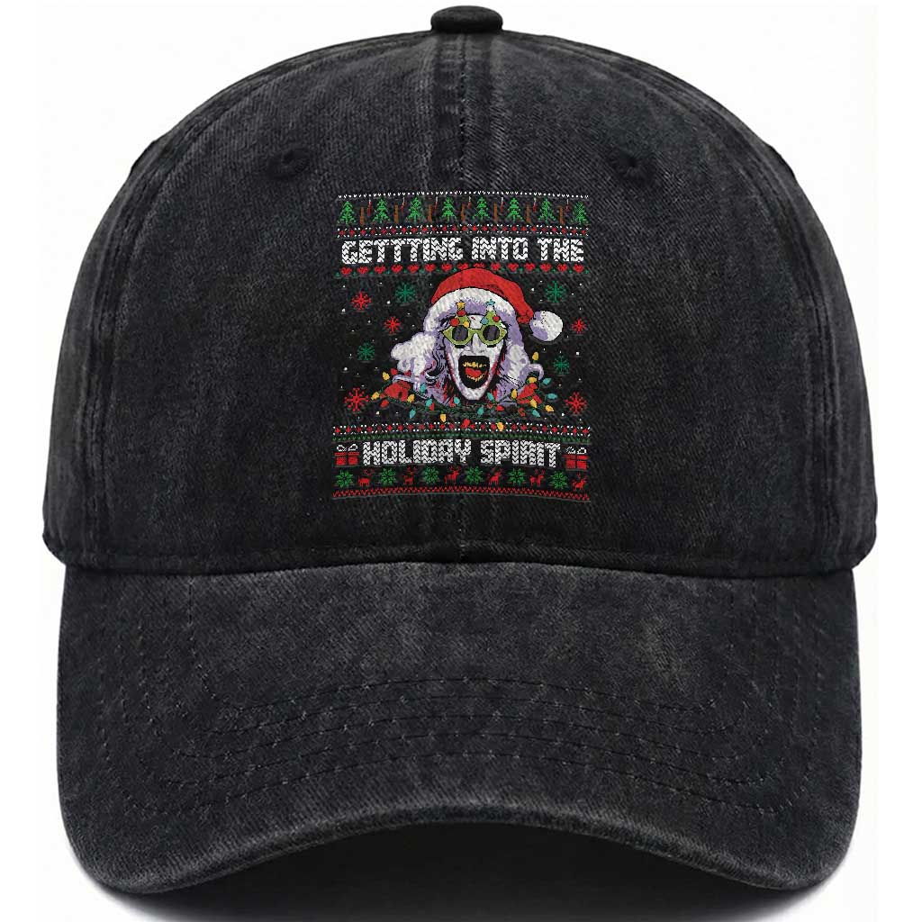 Terrifier Santa Christmas Washed Cotton Baseball Cap Getting Into The Holiday Spirit Horror Movie TS14 Washed Cap Universal Fit Black Print Your Wear