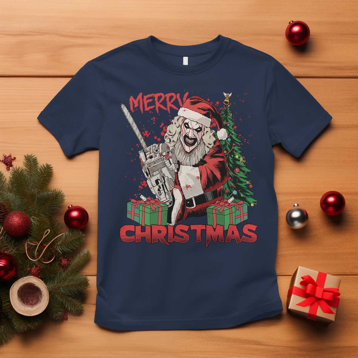Terrifier Santa Christmas Horror Movie T Shirt TS14 Navy Print Your Wear