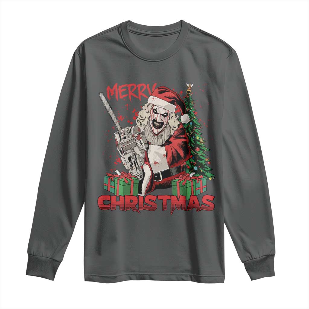 Terrifier Santa Christmas Horror Movie Long Sleeve Shirt TS14 Dark Heather Print Your Wear