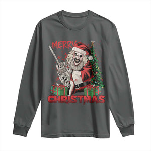 Terrifier Santa Christmas Horror Movie Long Sleeve Shirt TS14 Dark Heather Print Your Wear