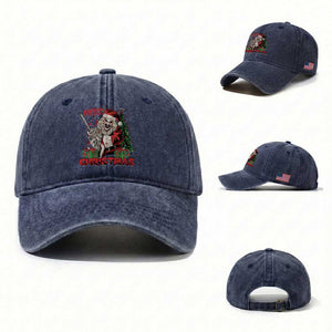 Terrifier Santa Christmas Horror Movie Washed Cotton Baseball Cap TS14 Washed Cap Universal Fit Navy Print Your Wear