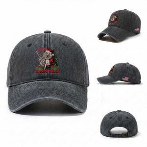 Terrifier Santa Christmas Horror Movie Washed Cotton Baseball Cap TS14 Washed Cap Universal Fit Dark Gray Print Your Wear