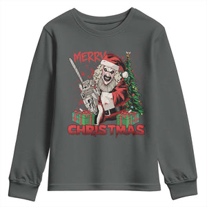 Terrifier Santa Christmas Horror Movie Youth Sweatshirt TS14 Dark Heather Print Your Wear