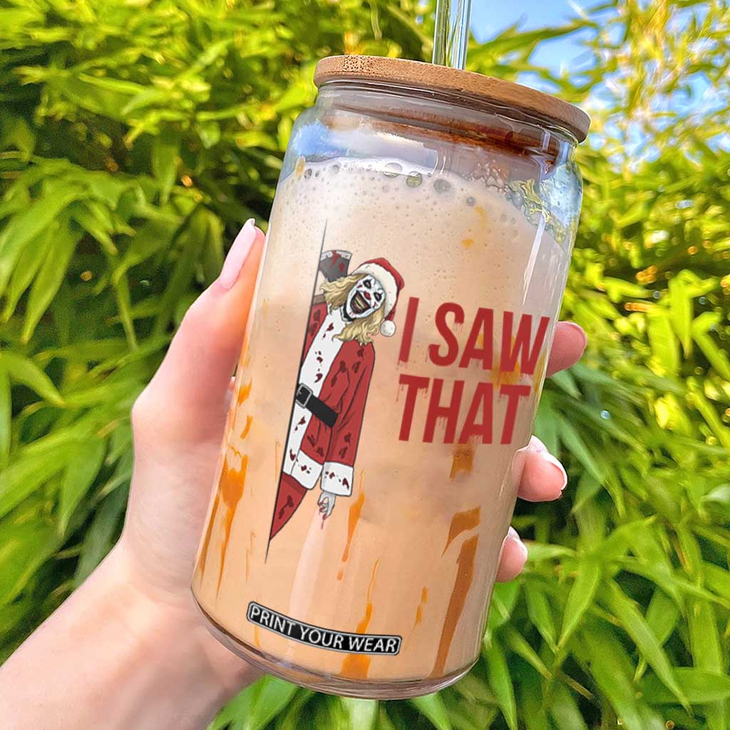 Terrifier Santa Christmas Movie Glass Can I Saw That Meme TS14 White Print Your Wear