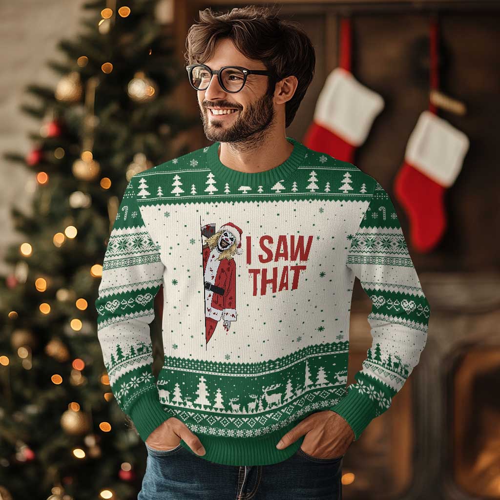 Terrifier Santa Xmas Movie Ugly Christmas Sweater I Saw That Meme TS14 Beige Green Print Your Wear