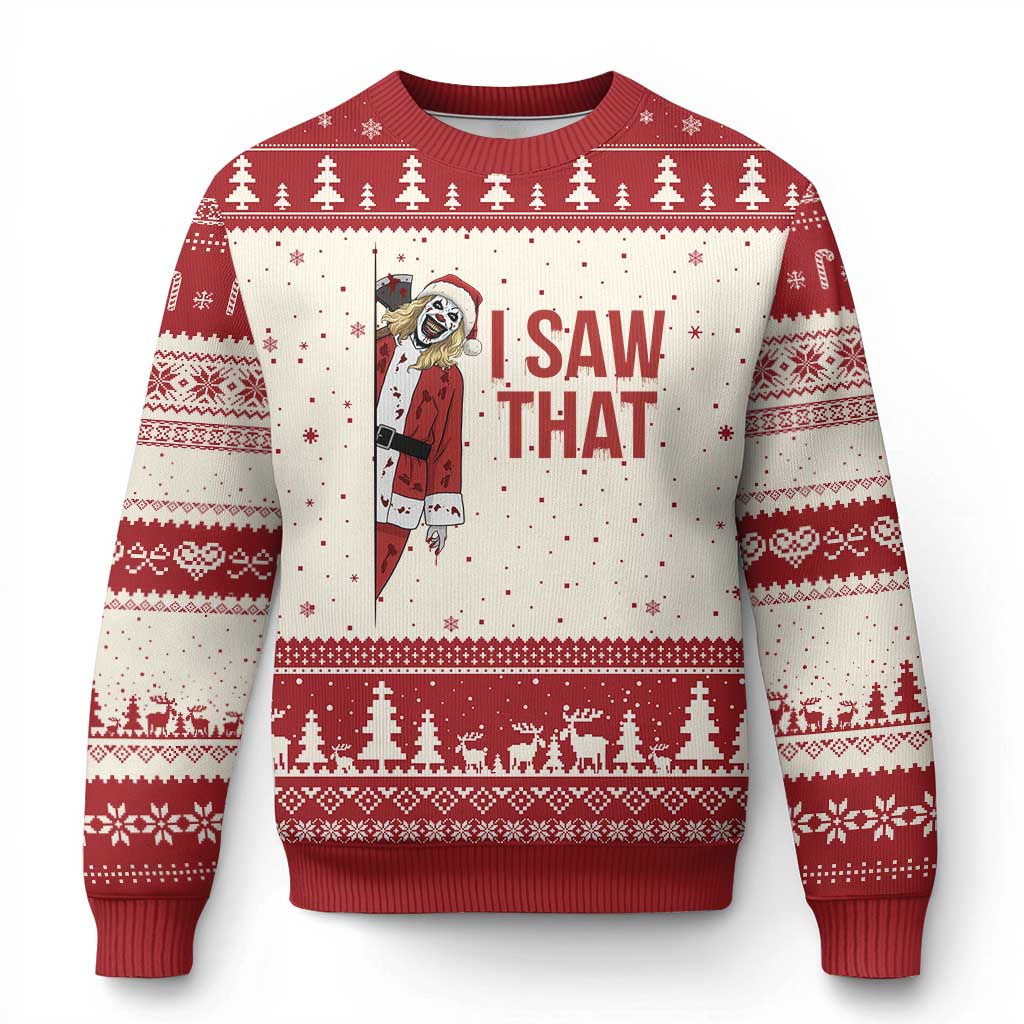 Terrifier Santa Xmas Movie Ugly Christmas Sweater I Saw That Meme TS14 Beige Red Print Your Wear