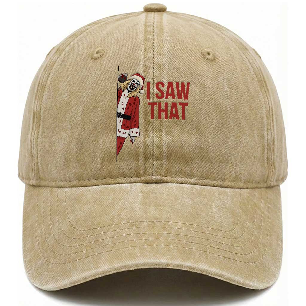 Terrifier Santa Christmas Movie Washed Cotton Baseball Cap I Saw That Meme TS14 Washed Cap Universal Fit Khaki Print Your Wear